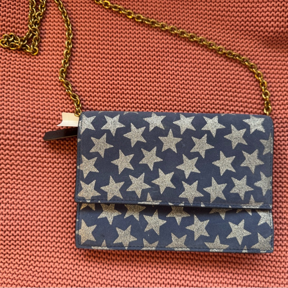 Navy Star-Print Chain Crossbody Bag - j crew nwt leather detachable strap
